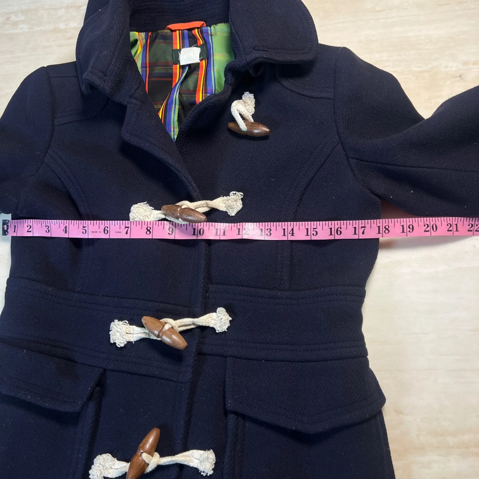 J Crew Navy Wool Blend Hooded Duffle Coat Toggle Buttons Size 4 - Image 9