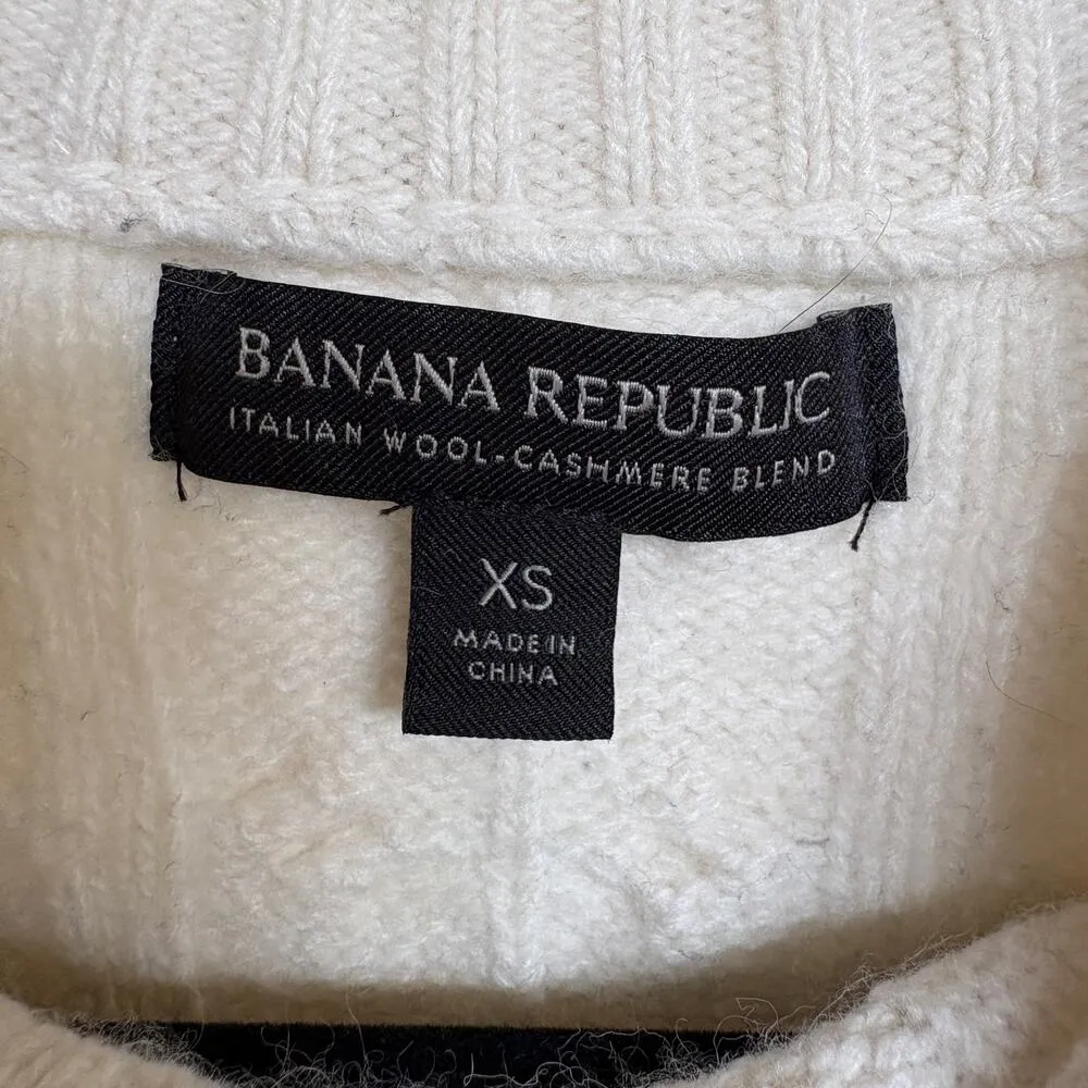 Banana Republic Cream Chunky Cableknit Italian Wool Cashmere Crewneck Sweater XS - Image 5