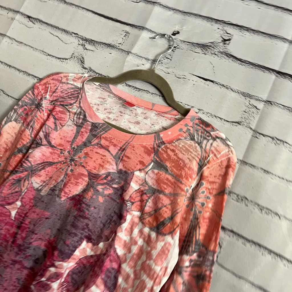 Before + Again Red White Floral Graphic Longsleeve Top S Y2K Relaxed Vibrant Orange - Image 7