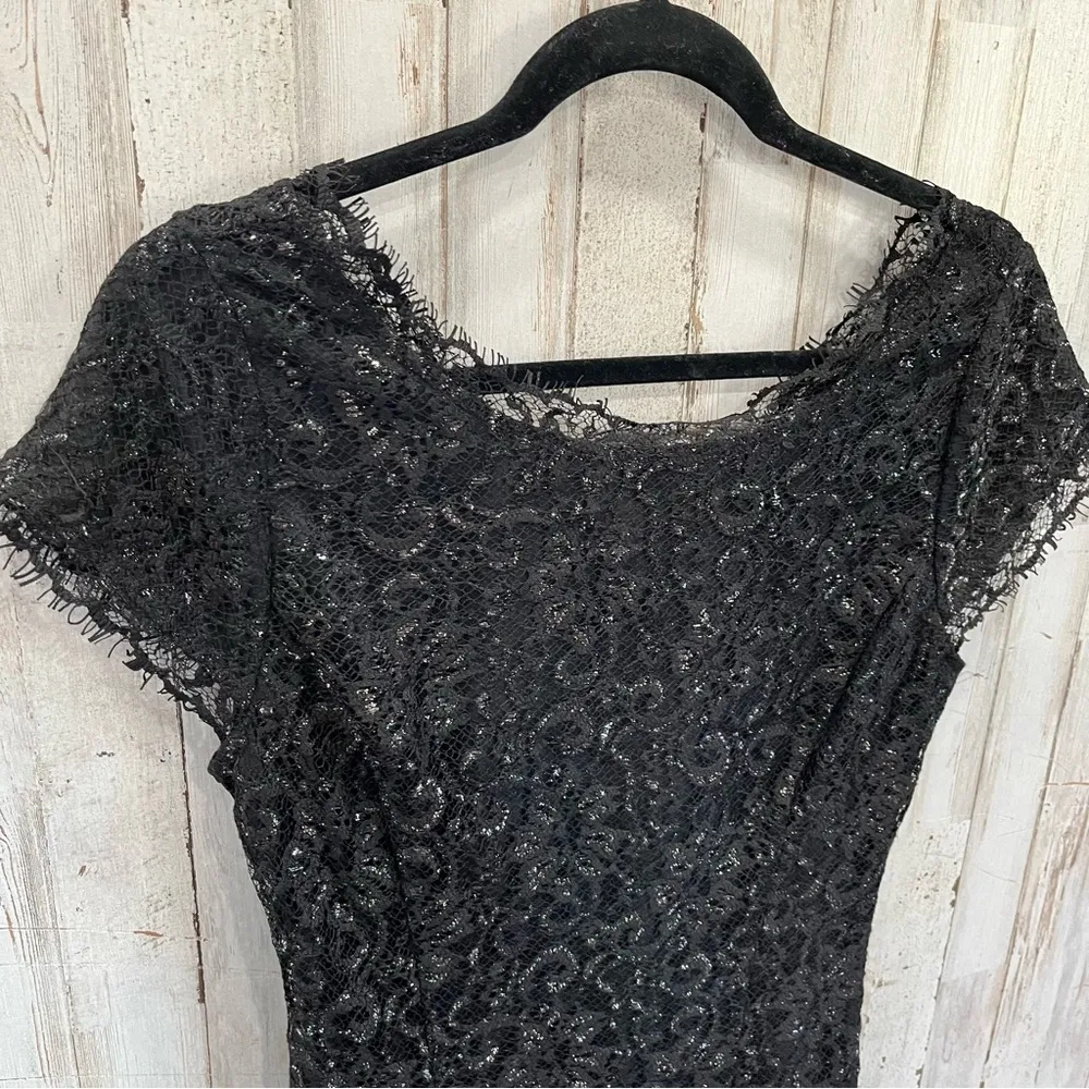 Joie Martin Black Lace Overlay Metallic Mini Dress LBD Little Black Dress - Image 3