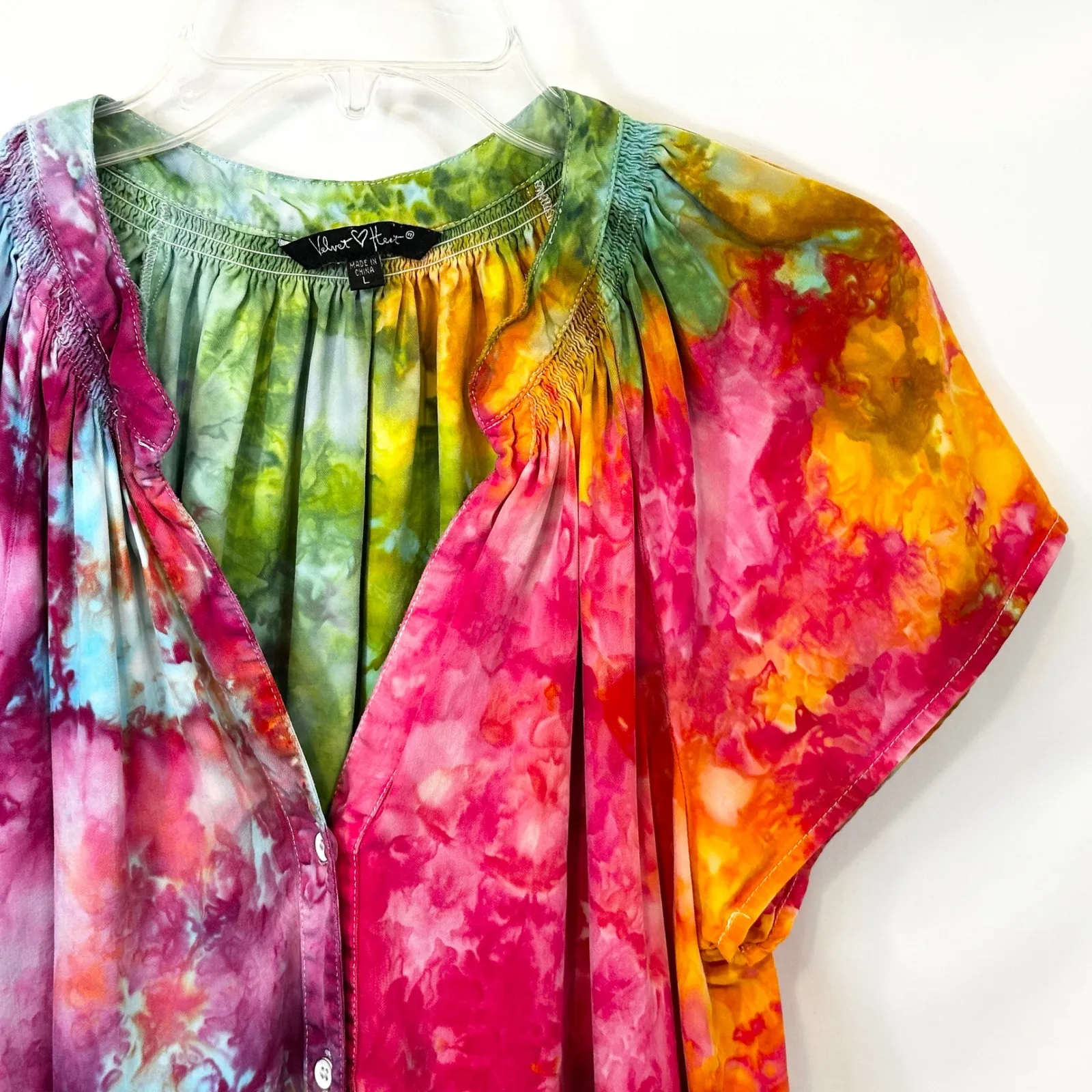 Velvet Heart Large Top Handmade Tie‎ Dye Short Sleeve Rainbow Festival Boho 1739 - Image 5