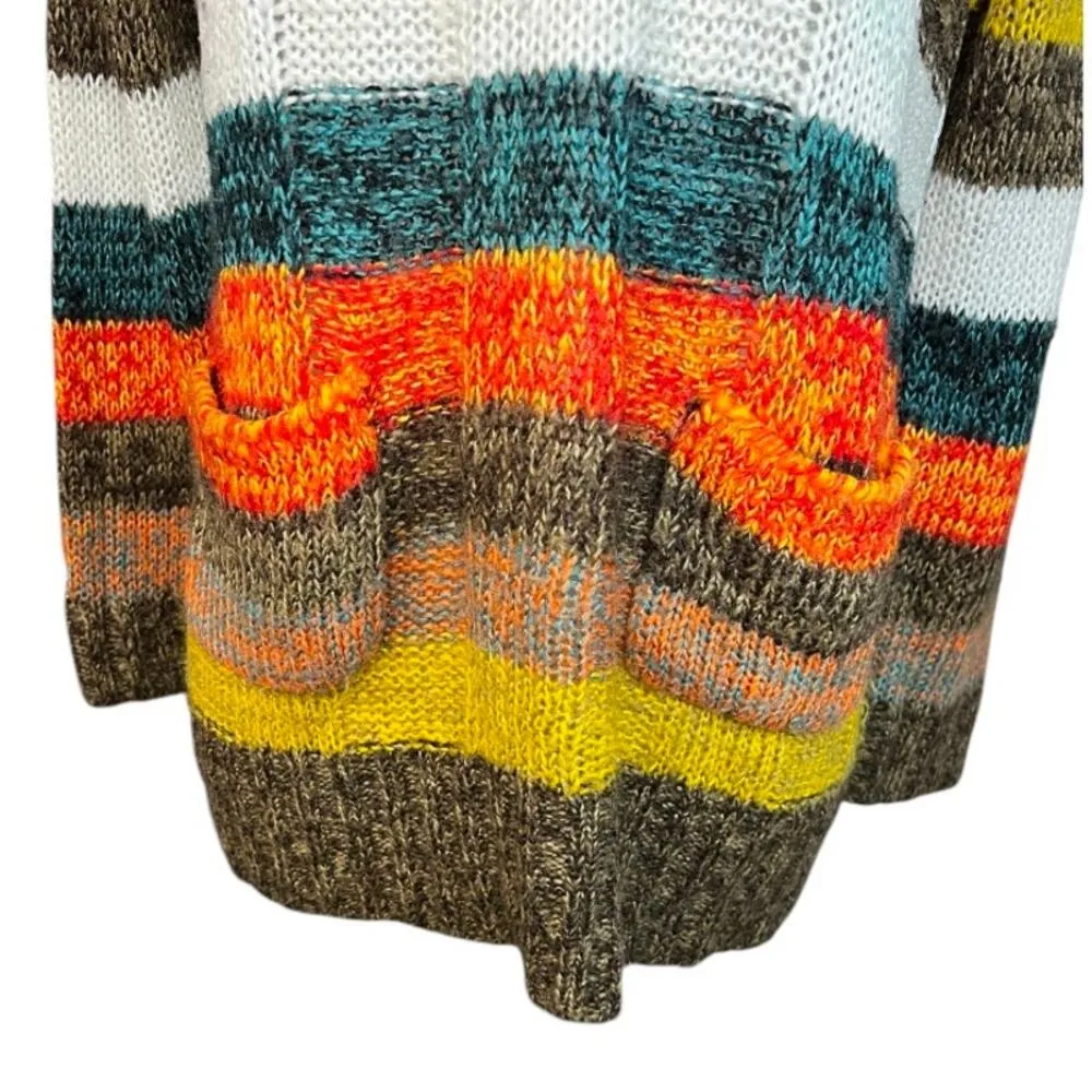 Canyon river blues multicolor striped cowl neck sweater Y2K boho turtleneck - Image 3