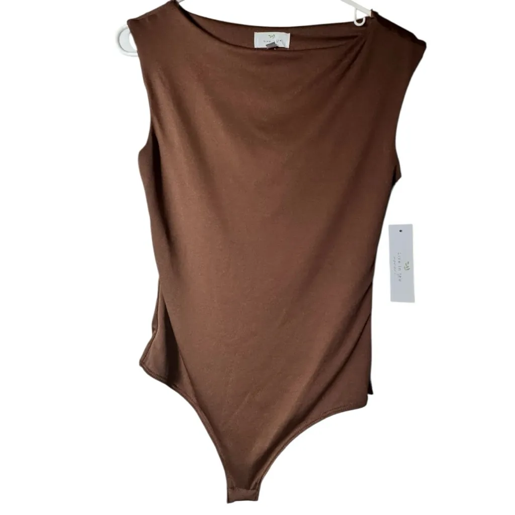 Live in the Moment Brown Snap Closure Sleeveless Bodysuit Sz L NWT - Image 3