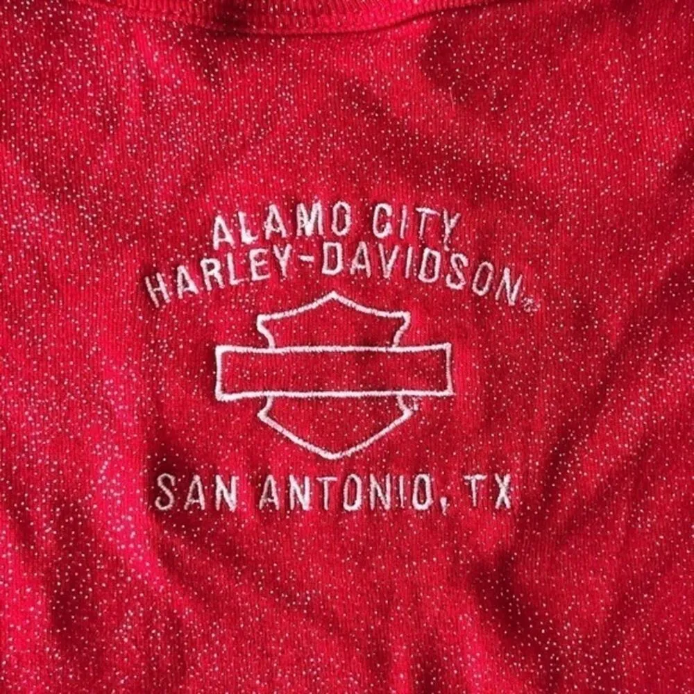 Harley Davidson Red Vintage Glitter Shirt XL San Antonio Texas Long Sleeve Crew - Image 6