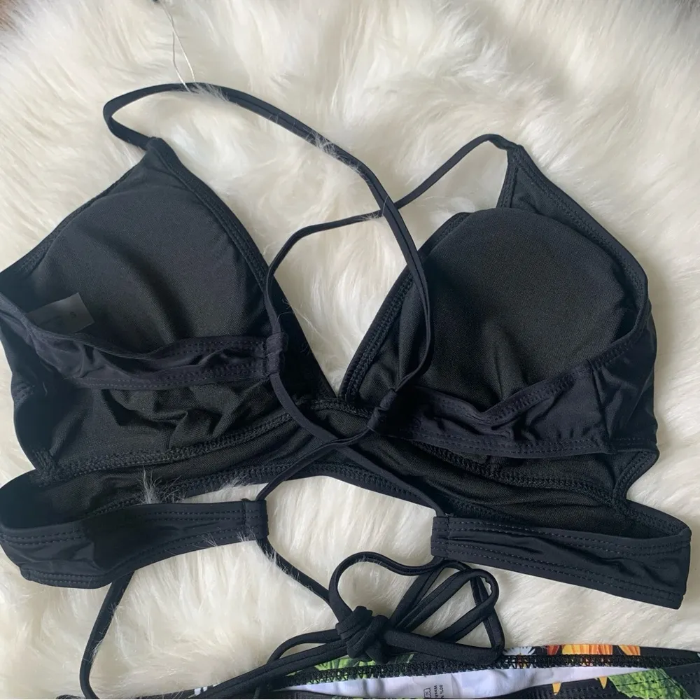 Maternity Two Piece Bikini Criss Cross Black Yellow Sunflower Swimsuit Small Size undefined - Image 10