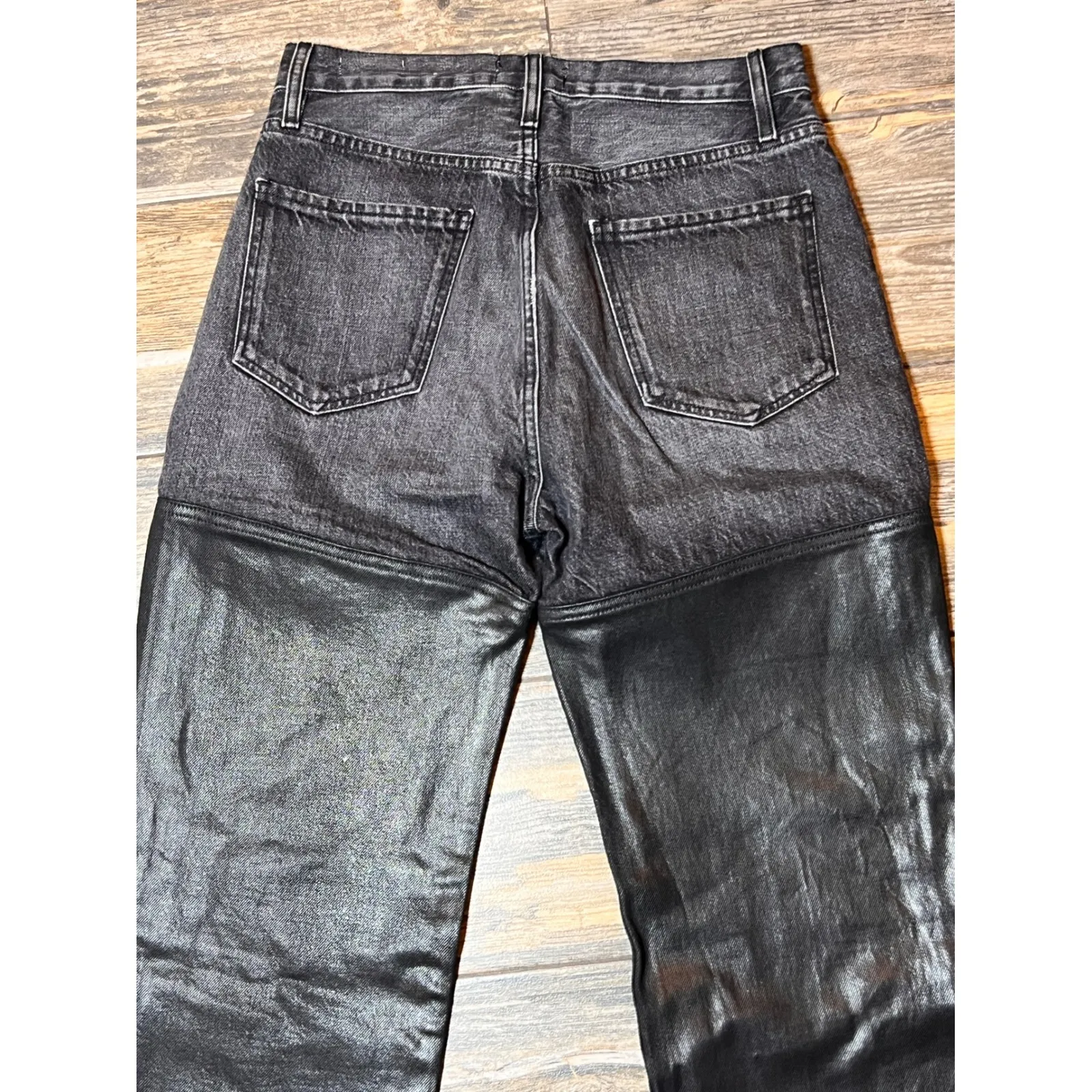 FRAME Le Jane Midnight Mix Denim Coated Straight Paneled Black Jeans Size 26 - Image 11