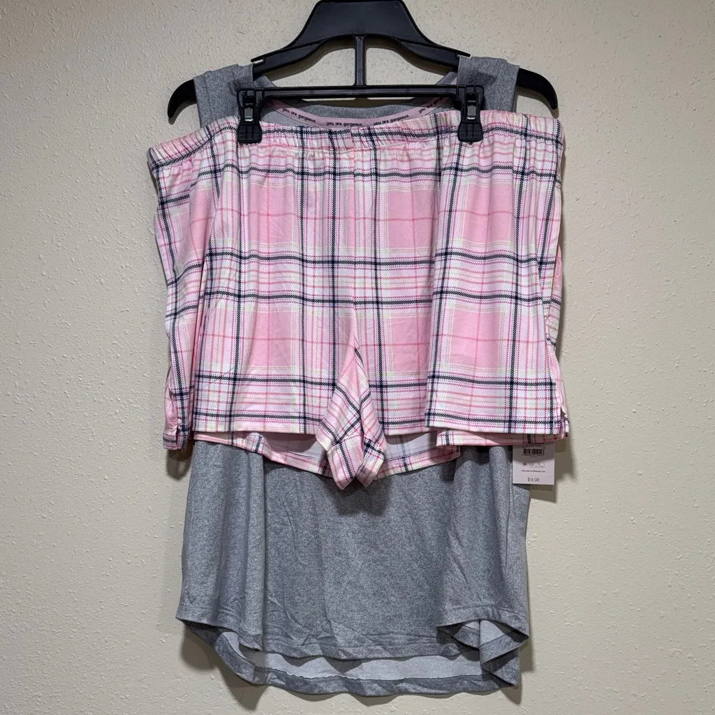 NWT Gray and Pink Plaid Coffee Pajama Set Size Large (12 - Image 7
