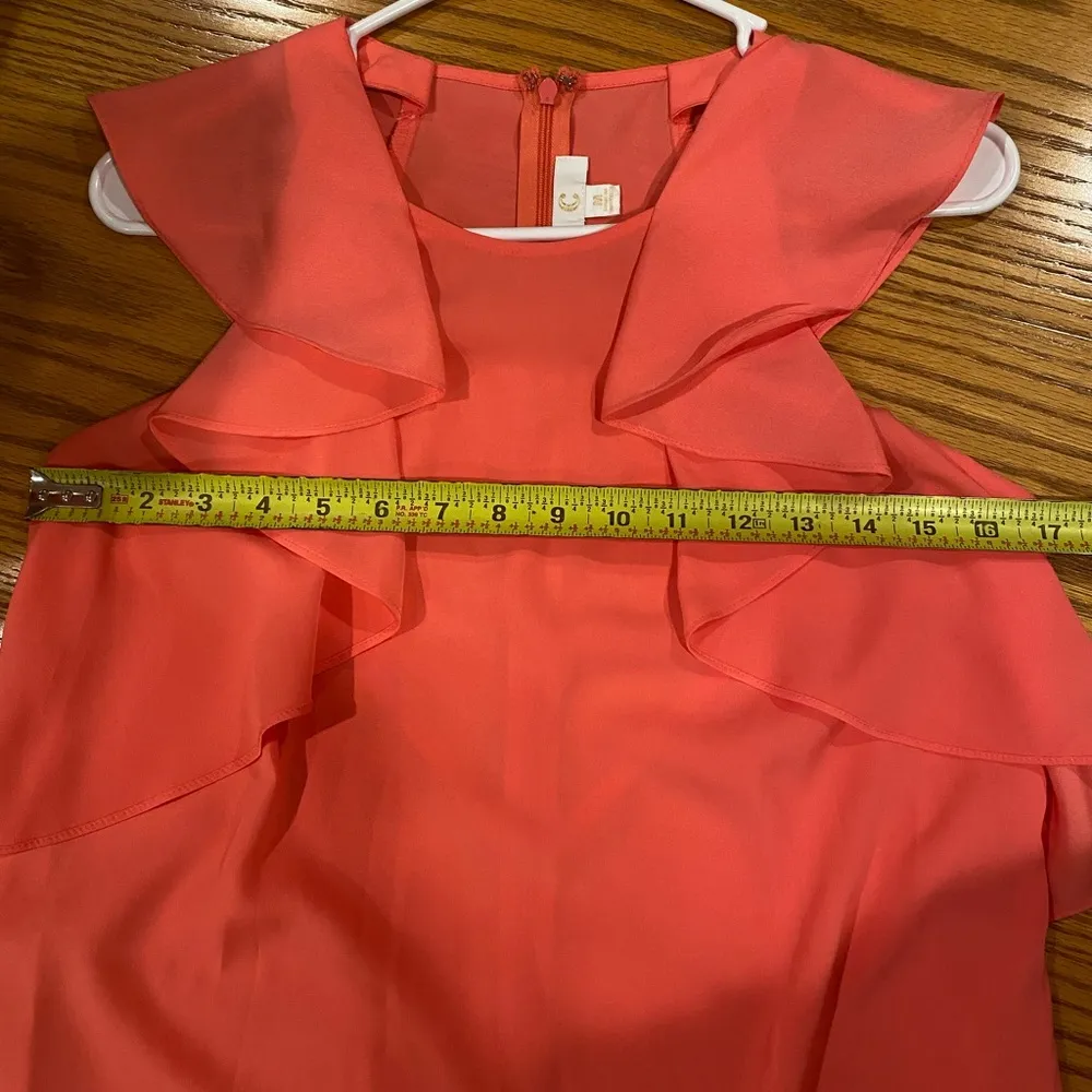 Charming Charlie EUC  Coral Pink Ruffle Front Sleeveless Cocktail Dress Sz Medium - Image 8