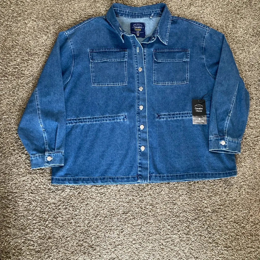 Cavallini Clothing Dark Wash Denim Shirt Jacket Shacket 3X NWT - Image 3