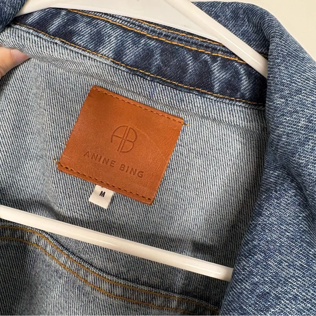 Anine Bing Jackie 1999 Denim Jean Jacket Dark Wash Blue - Image 5