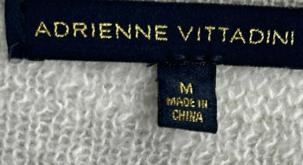 Adrienne Vittadini Womens Size M Gray White Checked Fringe Open Sweater - Image 11