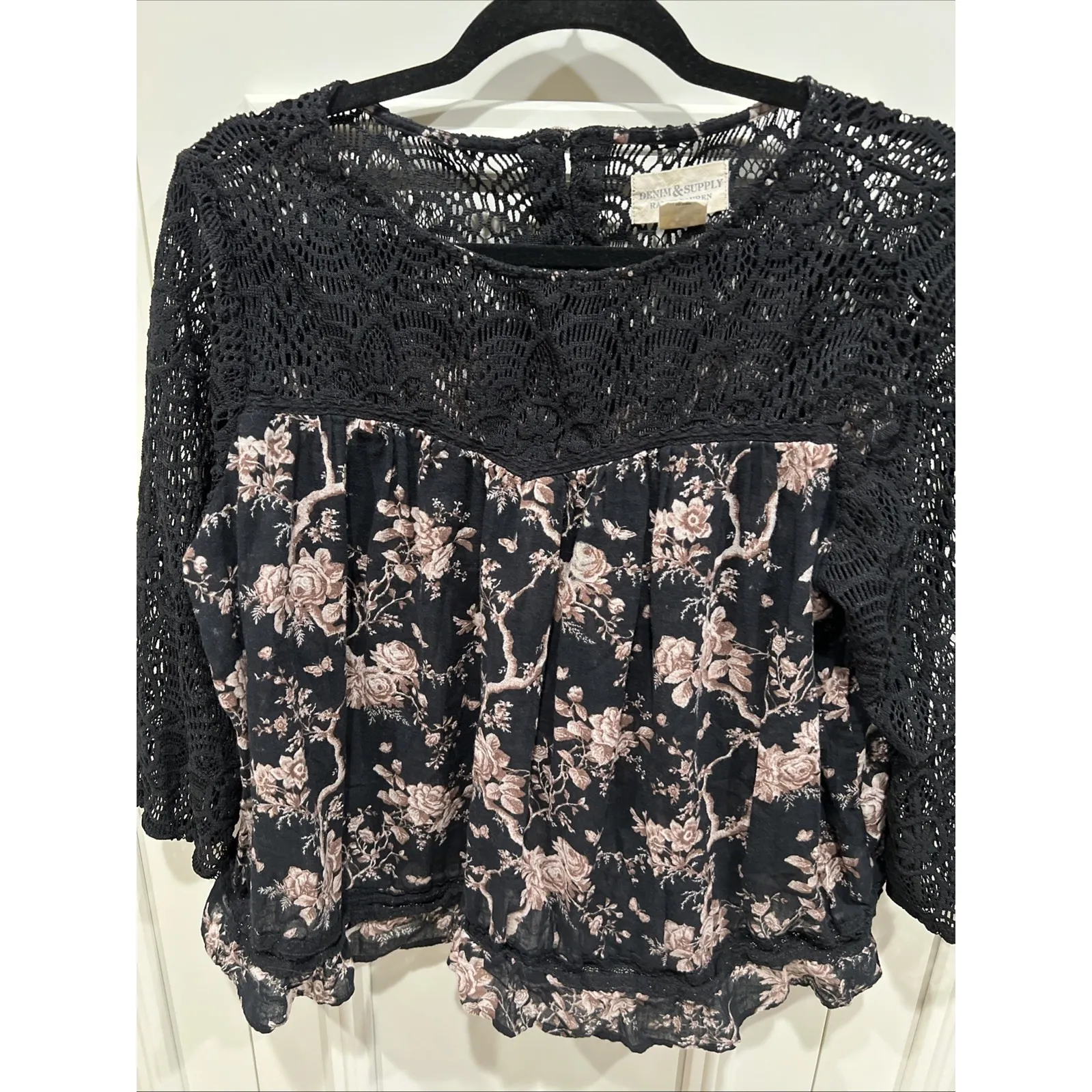 Ralph Lauren Denim & Supply Black Floral Crochet Top Whimsigoth Dark Romantic - Image 2