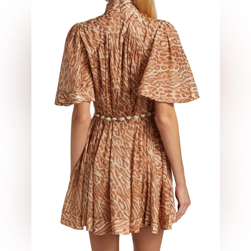 BEULAH Style Leopard Print Flutter‎ Sleeves Belted Mini Dress Size Medium - Image 2