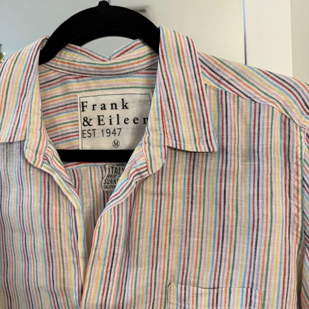 Frank & Eileen 100 Percent Linen Button-Up Shirt – Rainbow Stripe – Size Medium - Image 3