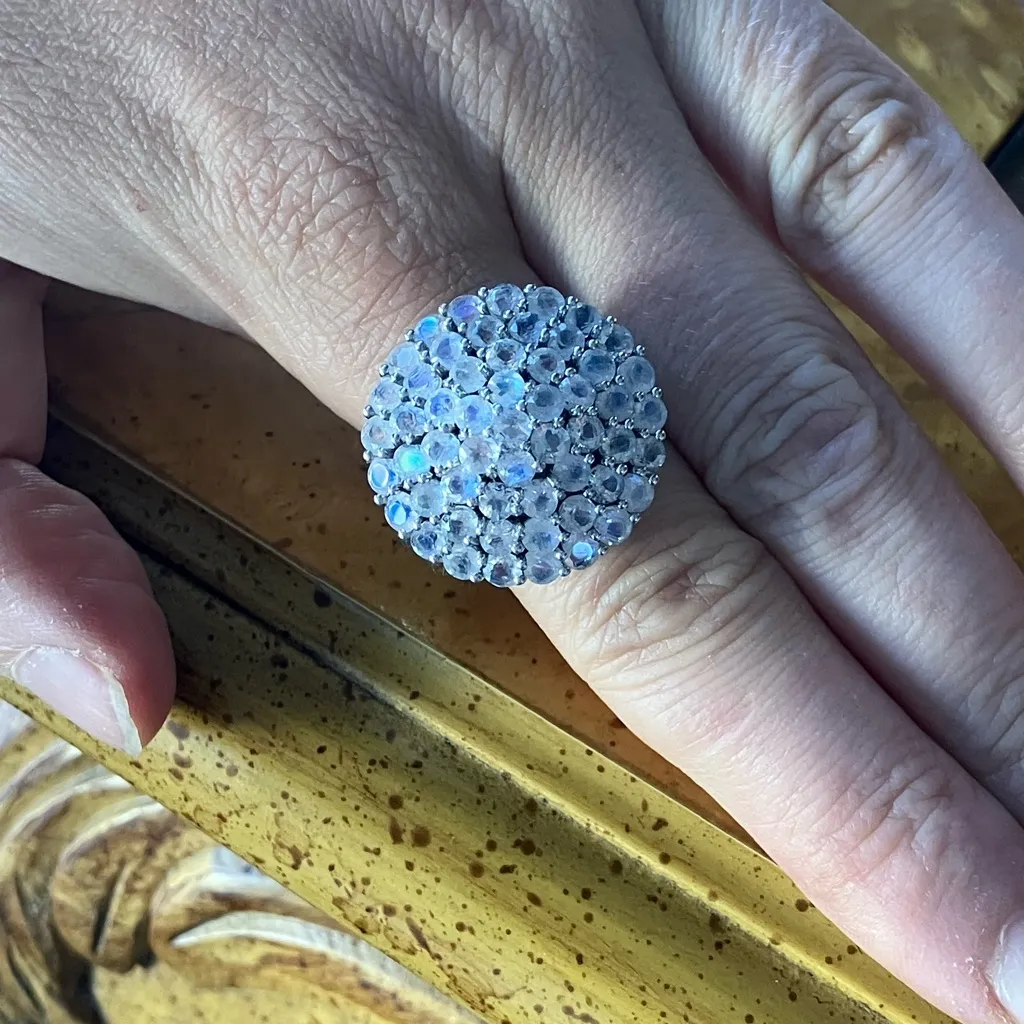 Natural Rainbow Moonstone Sterling Silver Cocktail Ring Size 10 - Image 4