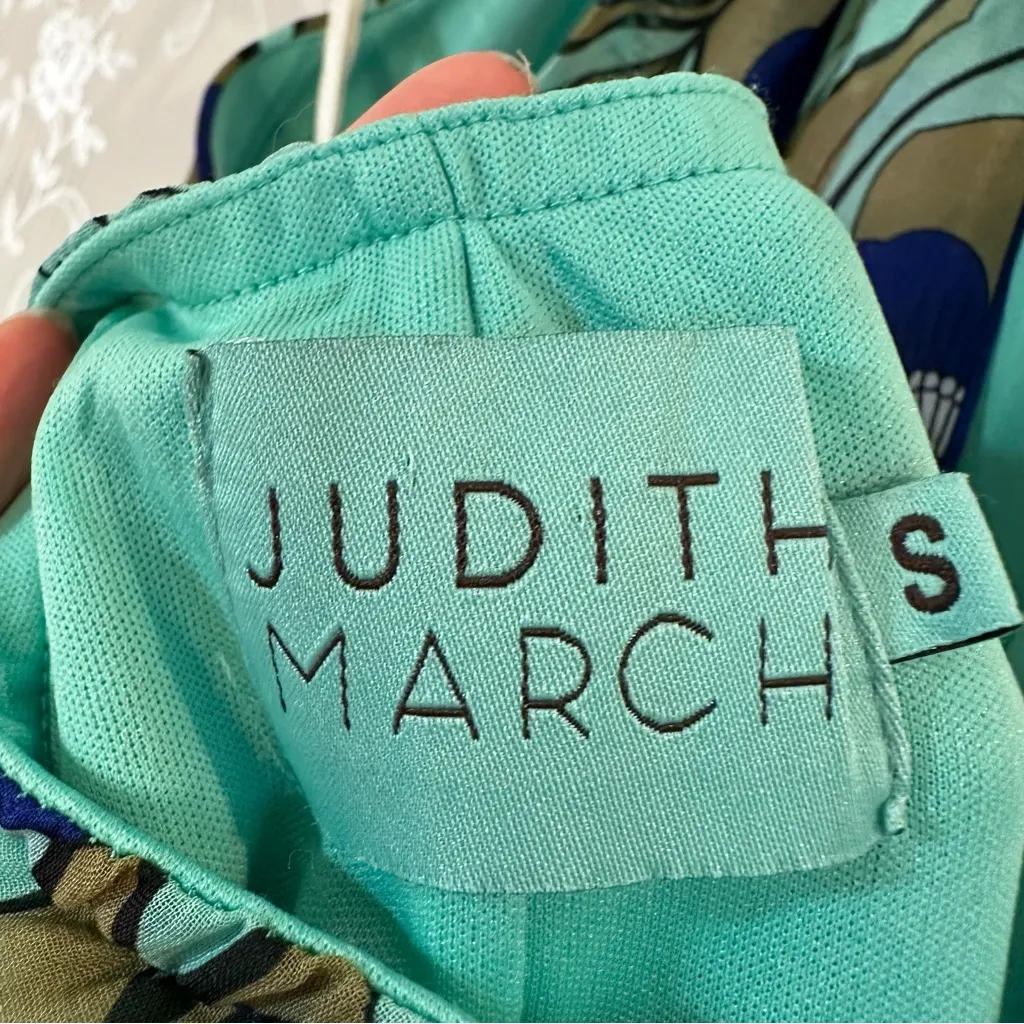 Judith March Indigo Poppy Halter Tie Neck Mini Dress Blue and Green Size Small - Image 9