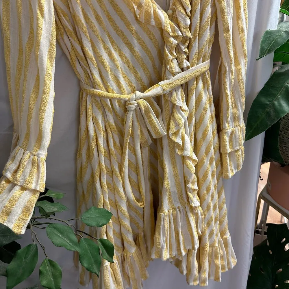 Sundress Jasper Stripe Long Sleeve Ruffle Mini Wrap Dress Yellow Size M/L Size L - Image 7