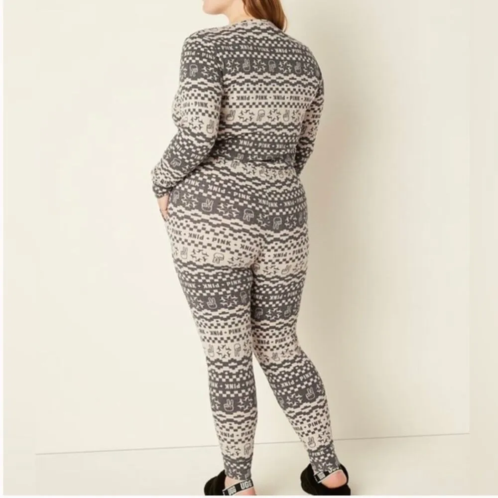 NWT PINK Victoria’s Secret Onesie Pajamas Womens M Cozy Gray Snowflake Lounge - Image 3