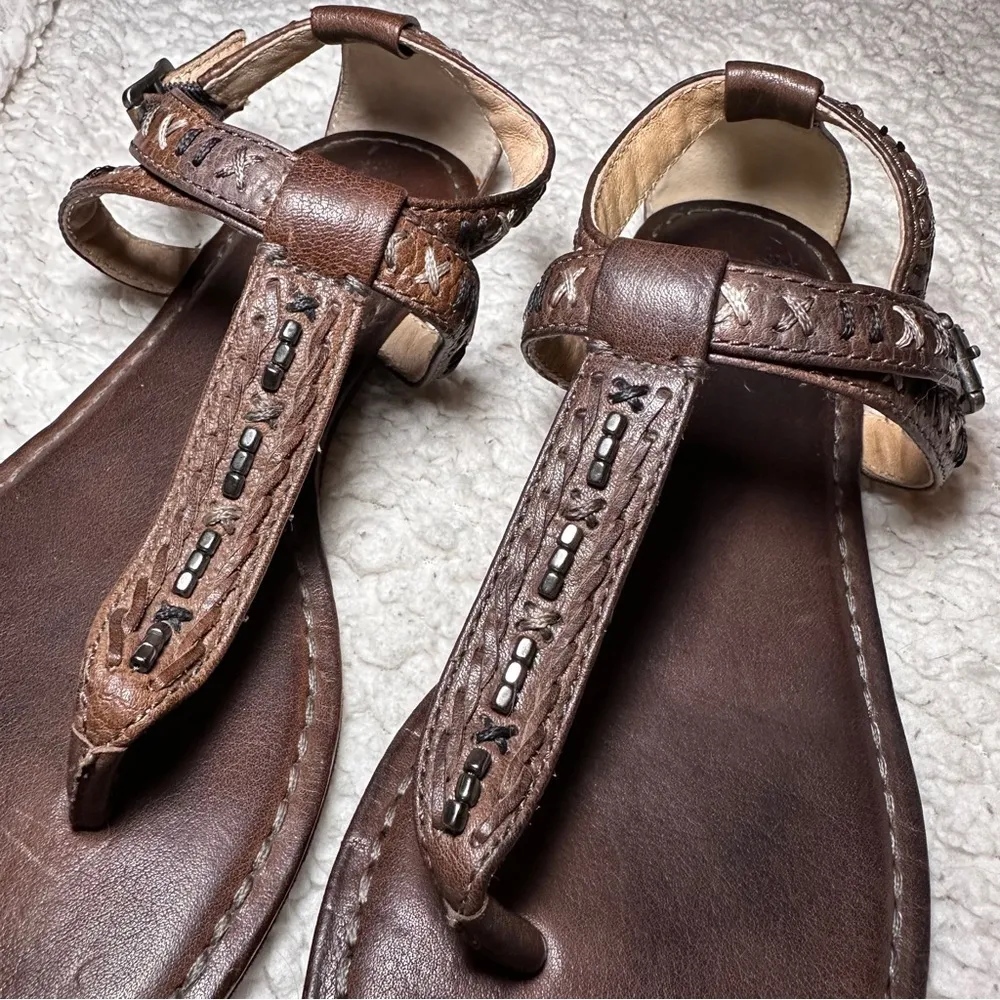 Frye Carson Brown Leather Boho Thong Sandals Sz 7 - Image 8