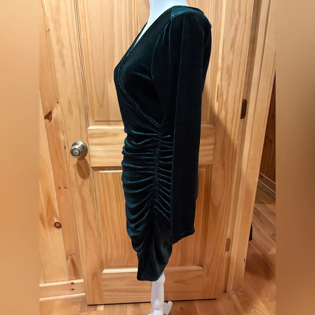 Guberry Women's Wrap V Neck Long Sleeve Velvet Bodycon ruched side Women’s M Green Size M - Image 3
