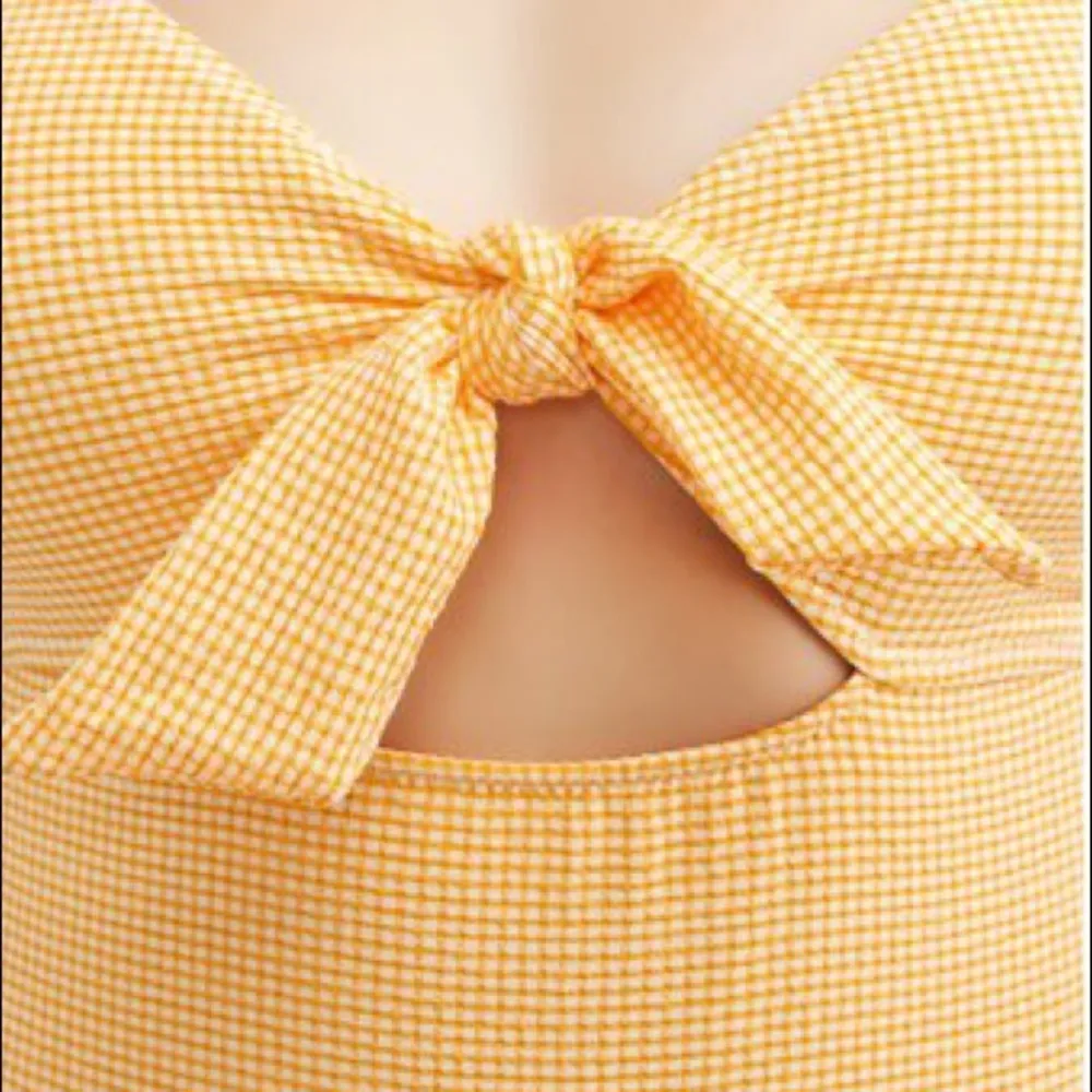 No Boundaries Pique Bunny Tie 1 Piece Swimsuit Olympic Gold Gingham Retro Pin Up - Image 3
