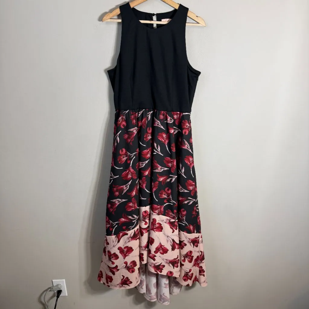 Hutch Floral Hi Low Maxi Dress Womens Large Black Formal Cocktail Party Designer - Image 5