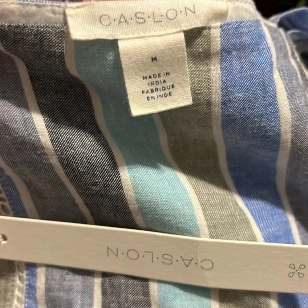 Caslon Women's Sleeveless Striped Maxi Dress Blue Size M Linen Blend - Image 8