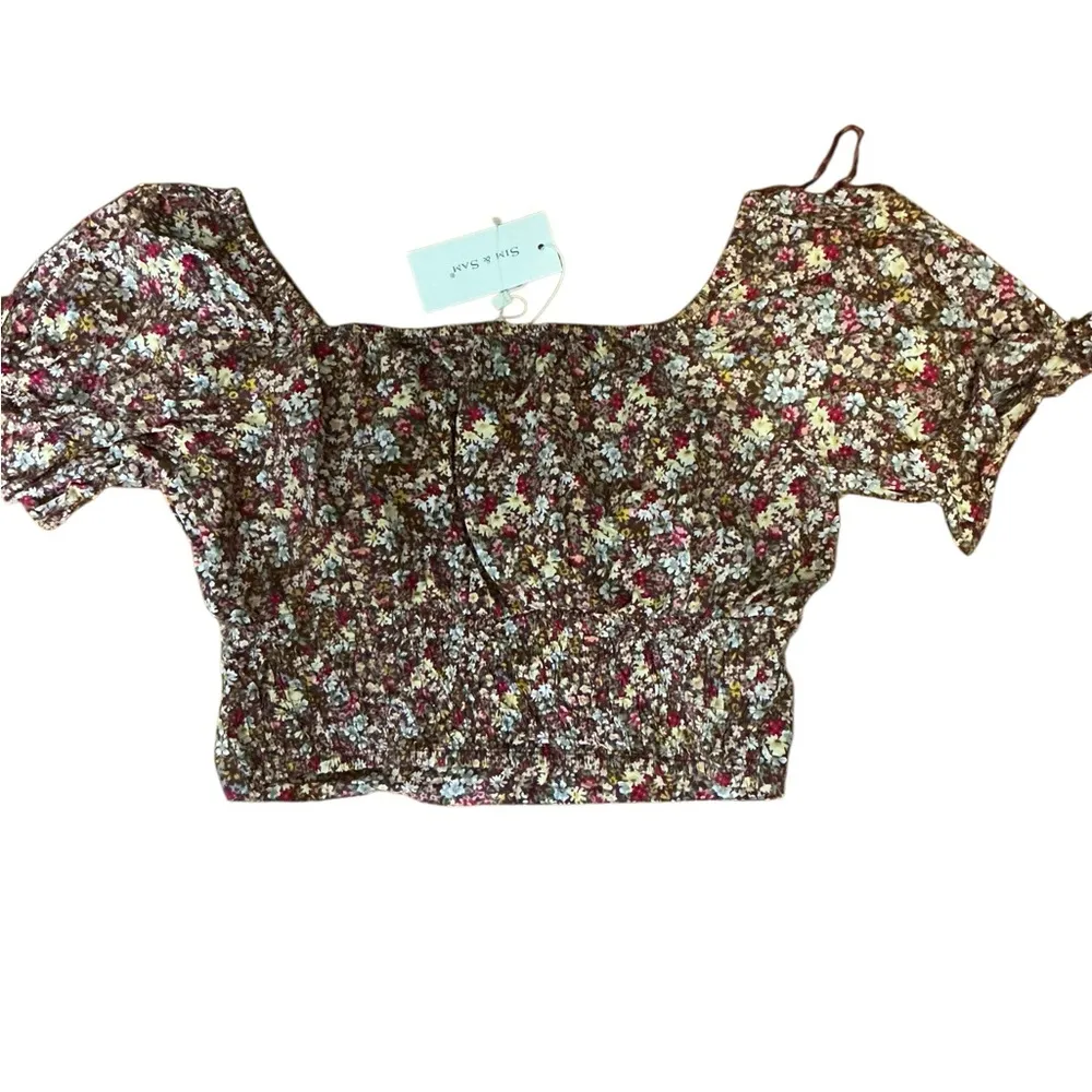 Orange Ruched Puff Sleeve Crop Blouse - Image 2