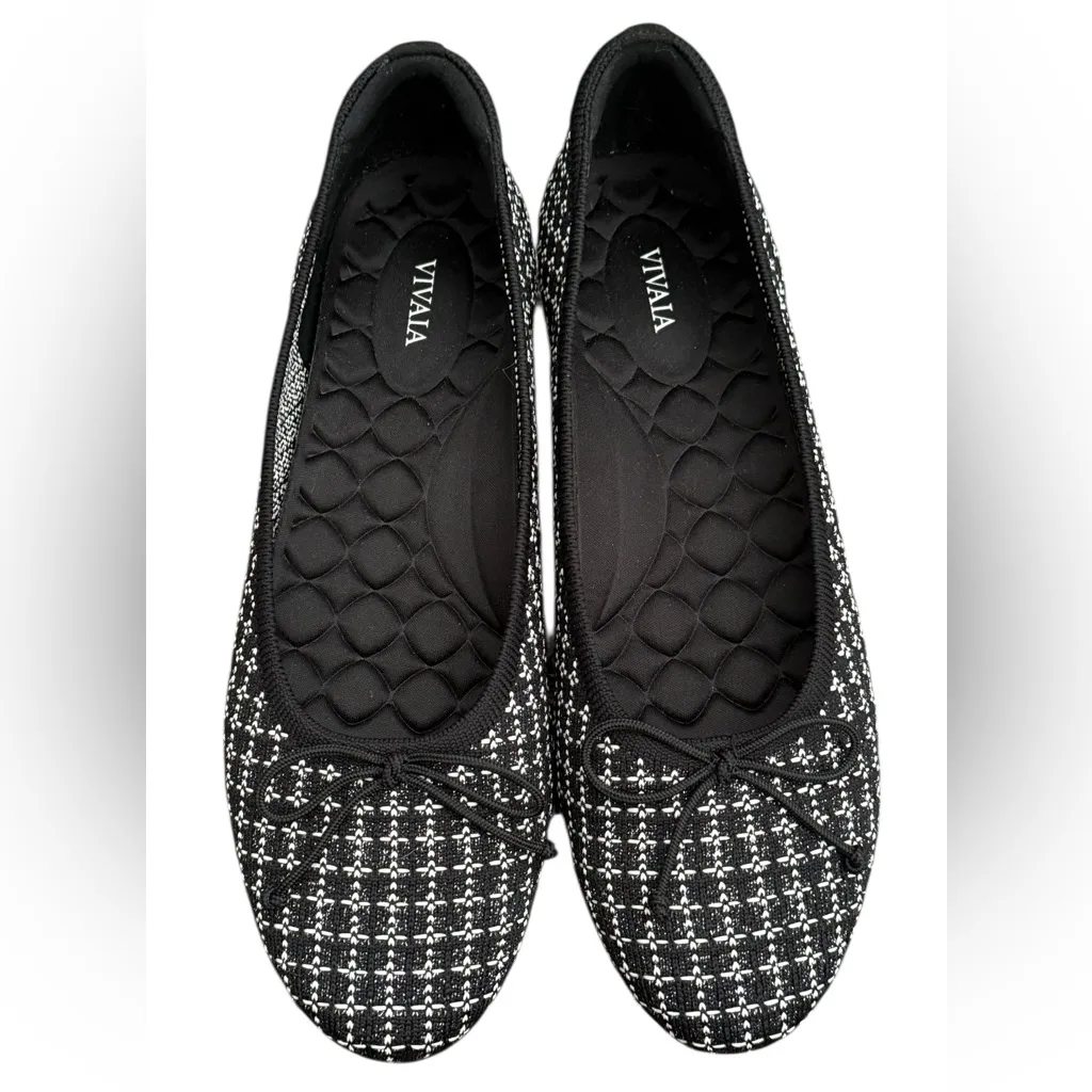 VIVAIA Bianca Round Toe Bow Tie Detail Low Block Heel Black White US 11 EU 43 - Image 9