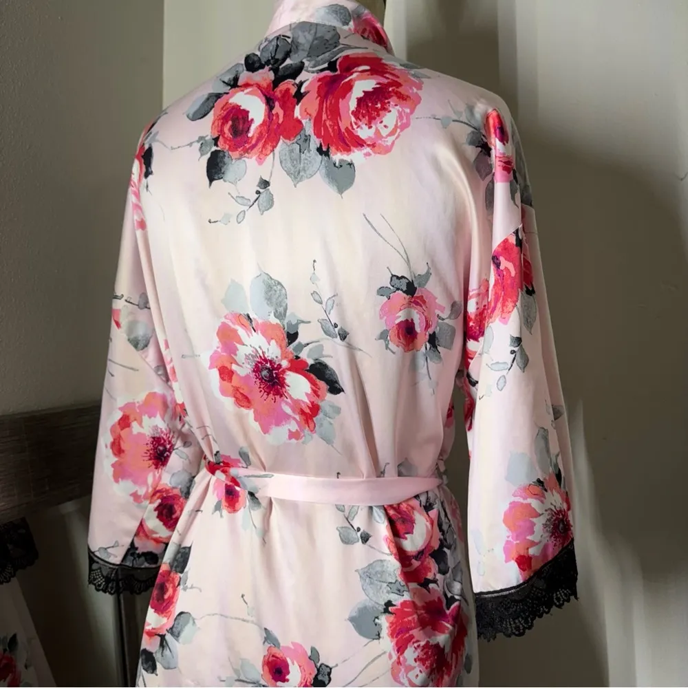 Apt. 9 Satin Pink and Red Floral Kimono Robe - Image 9