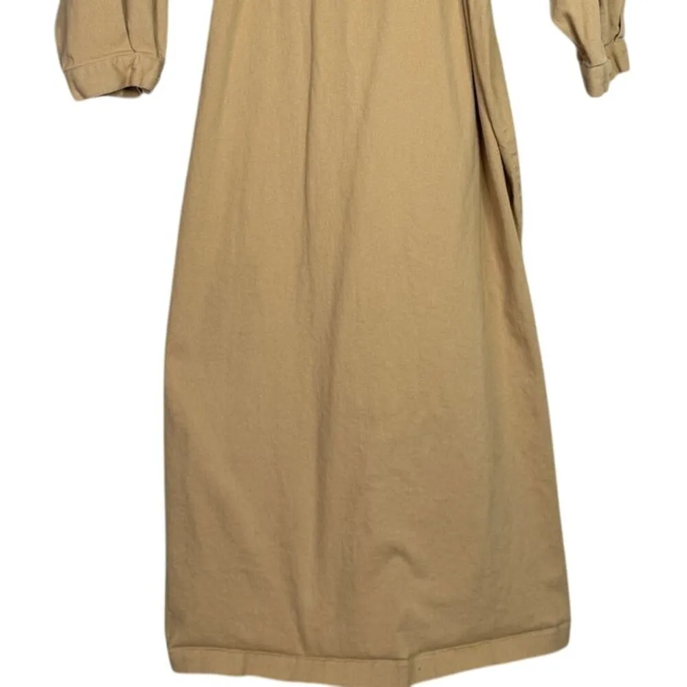 Area Stars Belted Waist Cotton Midi Shirt Dress 3/4 Sleeves Button Down L Tan Size L - Image 8