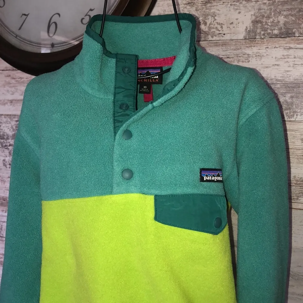 Patagonia Fleece Synchilla Snap T Women's XS Green Teal Pull Over Top sweatshirt - Image 2