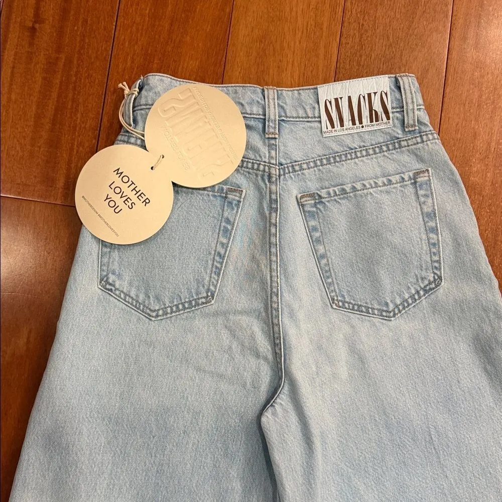 NWT MOTHER Women's Snacks! High Waisted Pushpop Cuff Crop Jeans size 23 Blue - Image 7