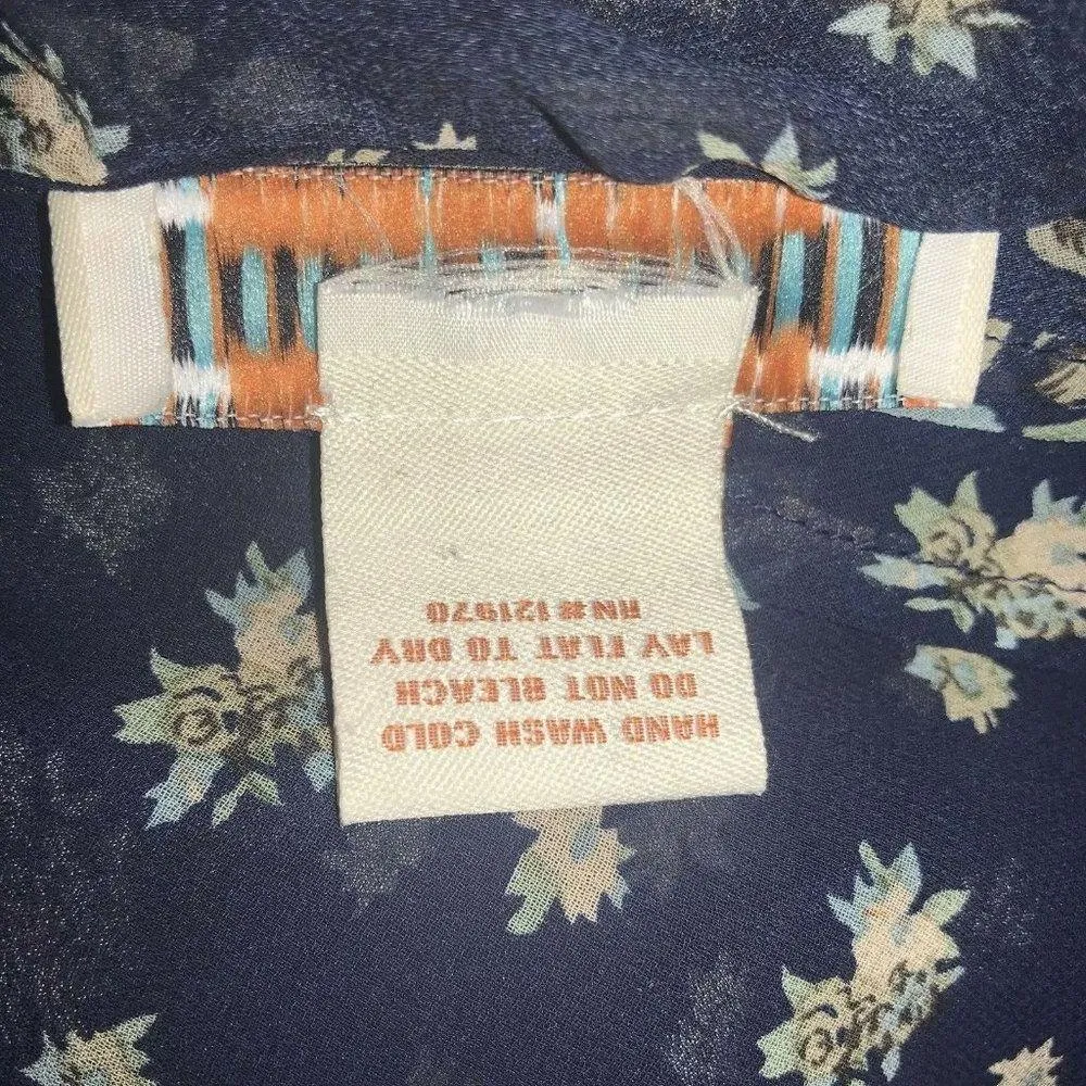 Flying Tomato Womens Blouse Top Blue Size Small Sheer Floral Short Sleeve Shirt - Image 7