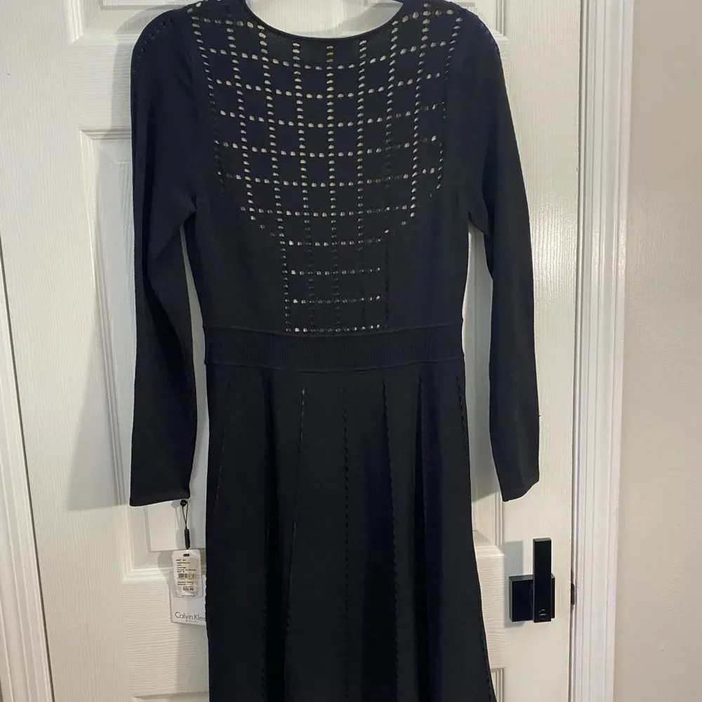 Calvin Klein Black Knit Cutout Midi Dress M Long Sleeve NWT Elegant - Image 4