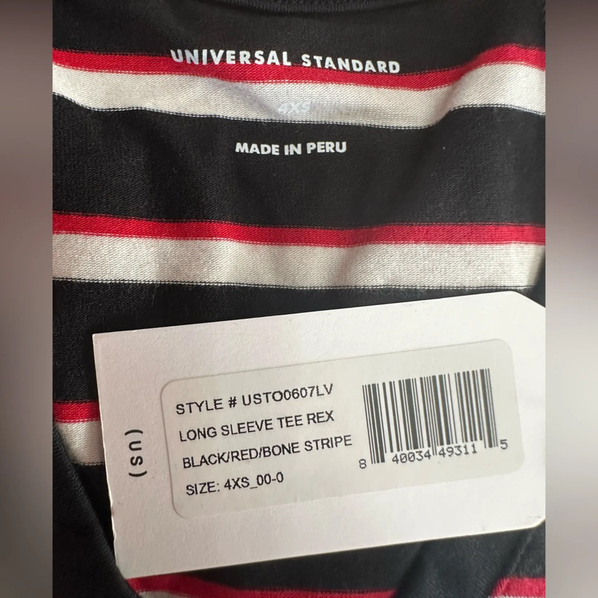 Universal Standard NWT LONG SLEEVE TEE REX
BLACK/RED/BONE STRIPE Sz 0/00, XS - Image 7