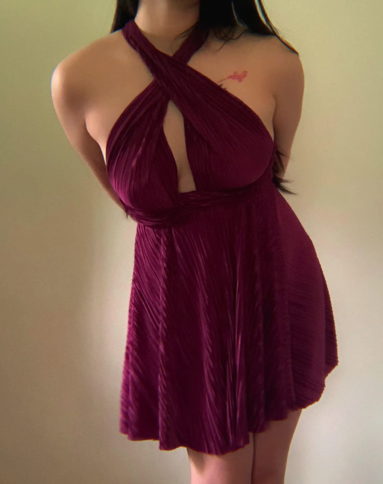 Multi Tie Textured Satin Mini Dress Red - Image 2