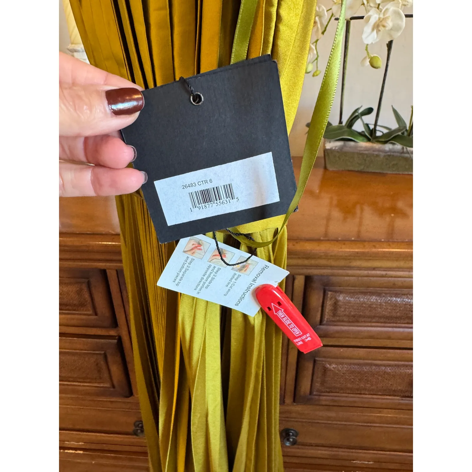 Mac Duggal Pleated Midi Dress Chartreuse Belted V Neck Size 6 NWT - Image 10