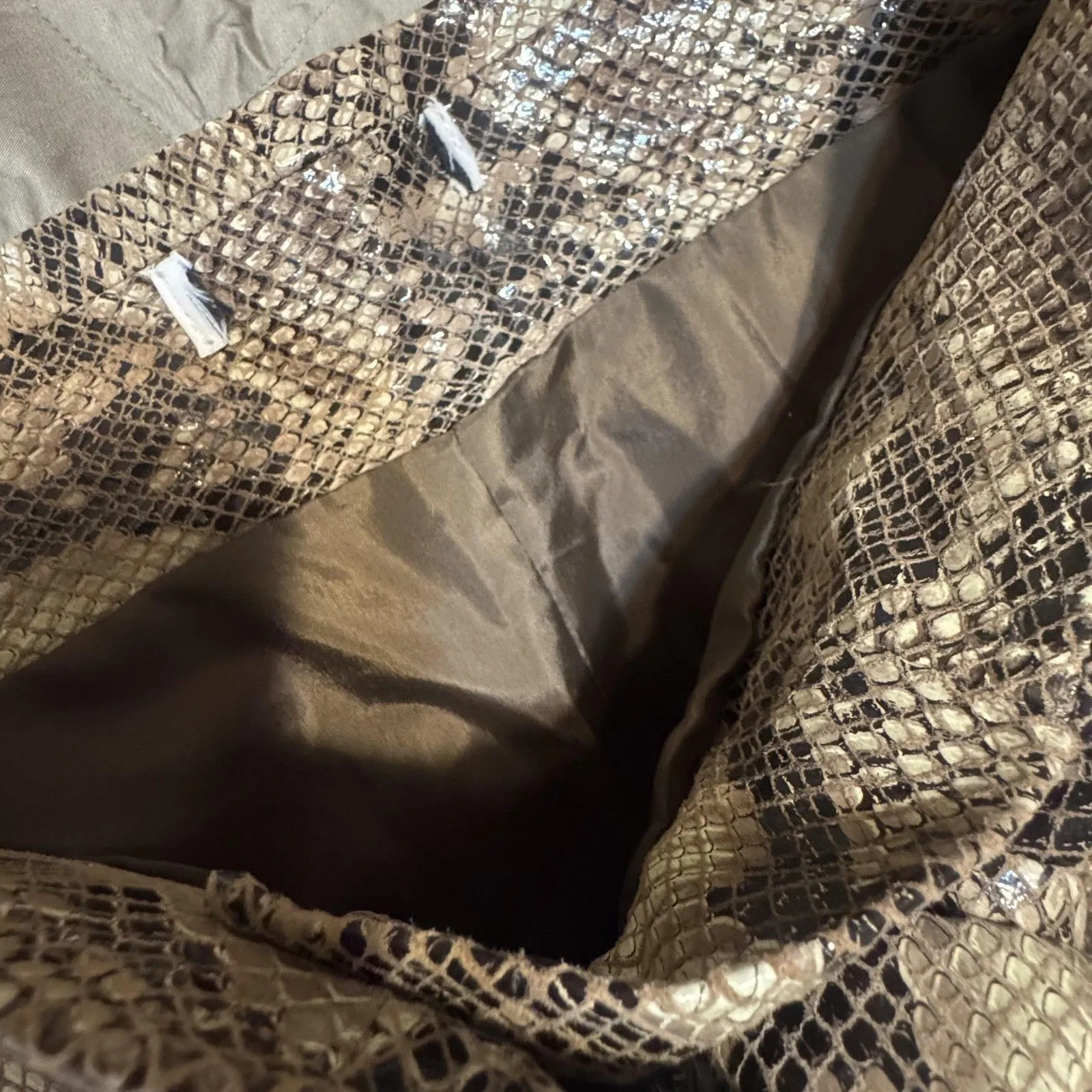 Karina Grimaldi Lamb Leather Snake Print Pants High Waisted Tapered Tie size 26 - Image 10