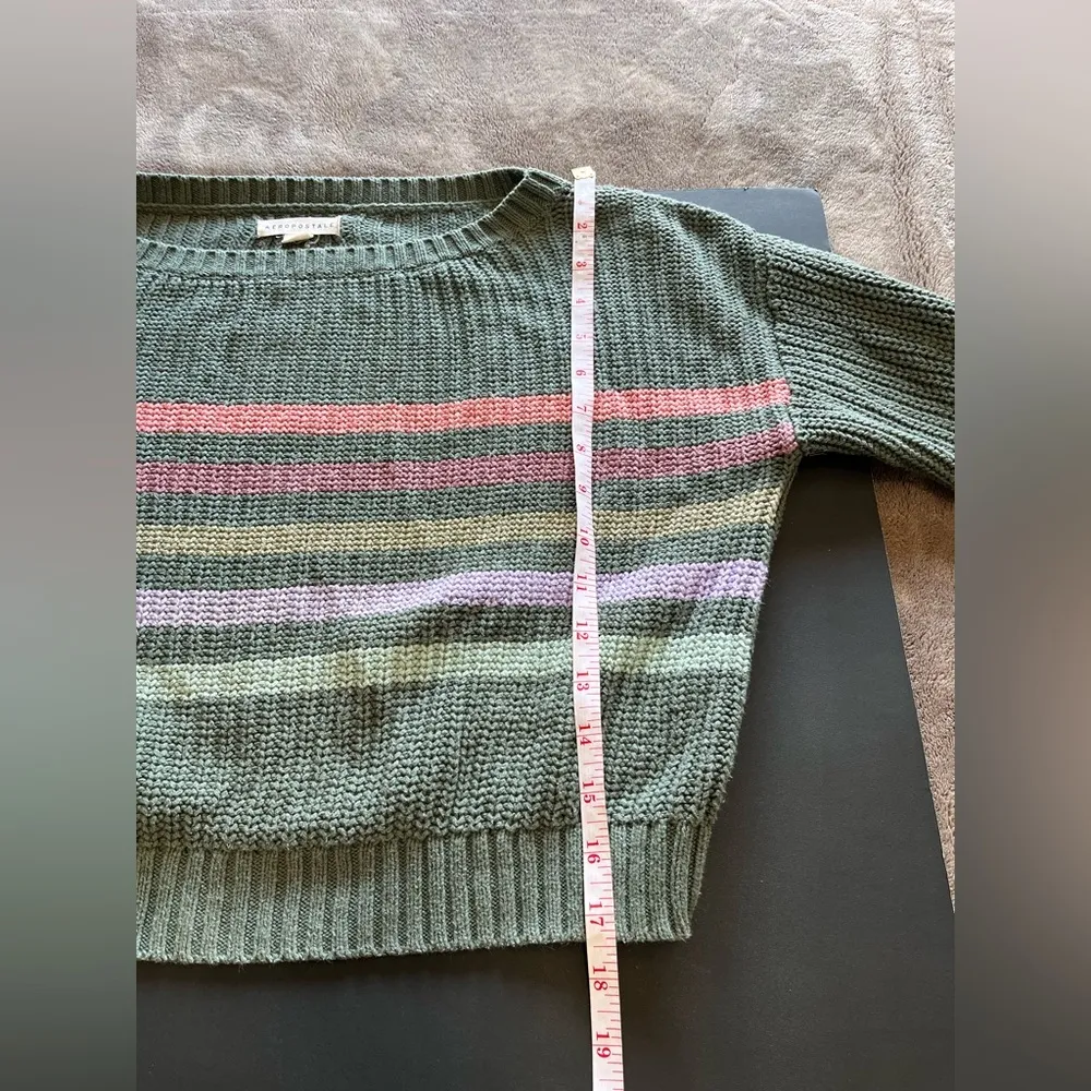 AEROPOSTALE Knit Boat Neck Sage Green Stripe Sweater Women’s Sz M EUC - Image 7