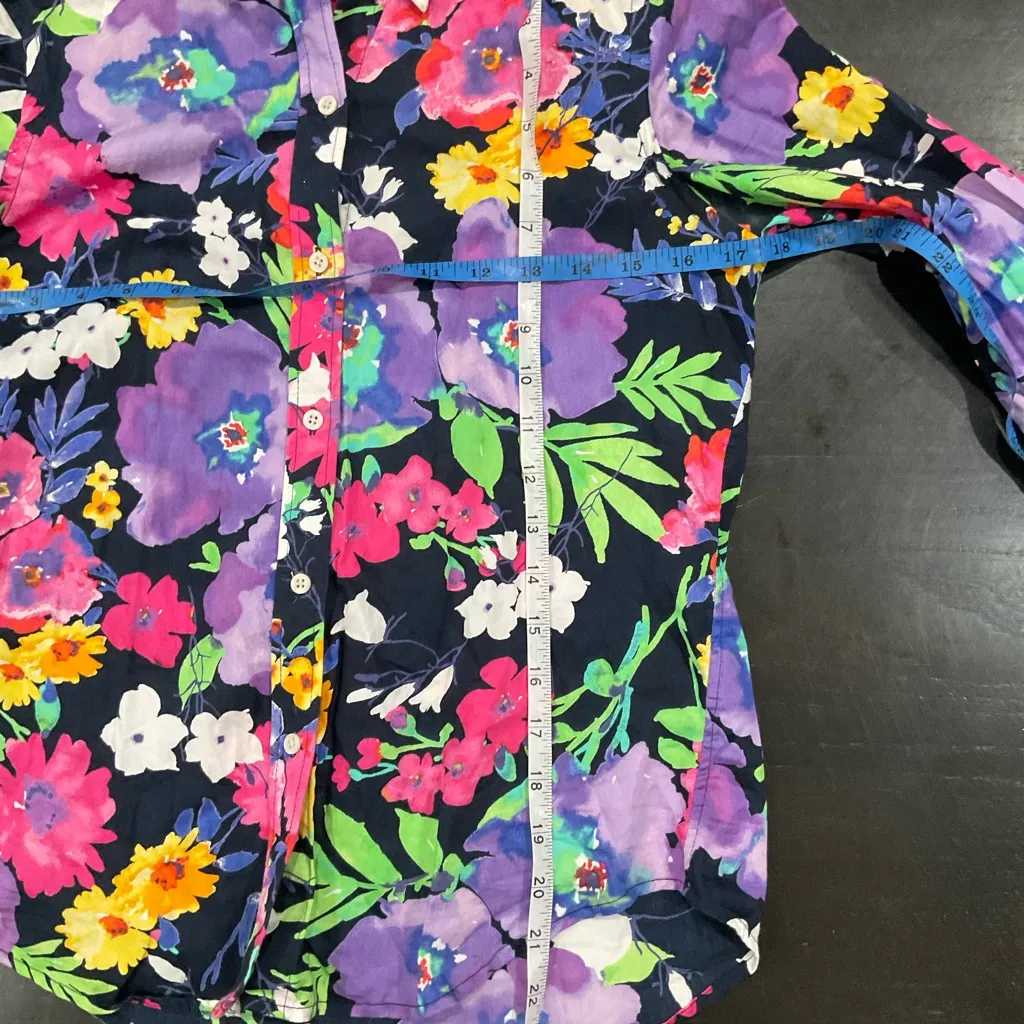 LAUREN RALPH LAUREN 3/4 SLEEVE BUTTON FRONT SHIRT TOP BLOUSE NAVY FLORAL Size undefined - Image 5