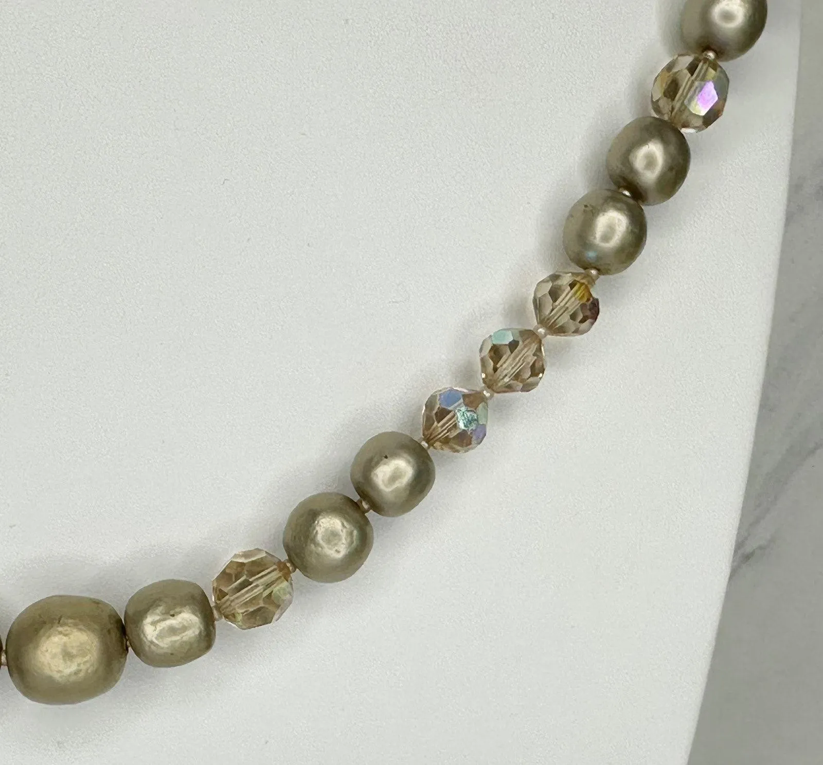 Vintage 1959 Judith McCann Beaded Crystal Faux Pearl Necklace Shuvon Clasp ✨ Gold - Image 10