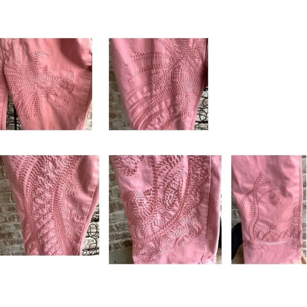 Vintage 90's Taunt Pants Size 7 Peach Low Rise Wide Leg Embroidered Hipp… - Image 5