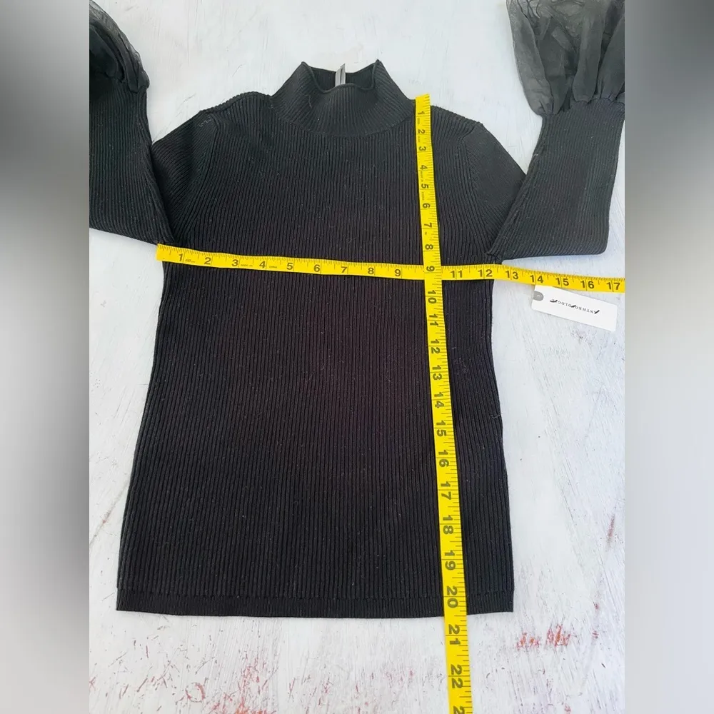 Anthropologie Tulle-Cuffed Sweater in Black Size XXS NWT $118 - Image 8