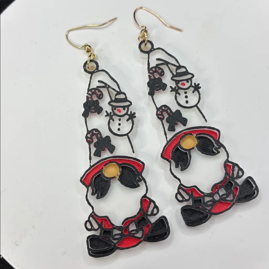 🎅 Snowman Gnome Christmas Earrings 🎄✨ Black - Image 3