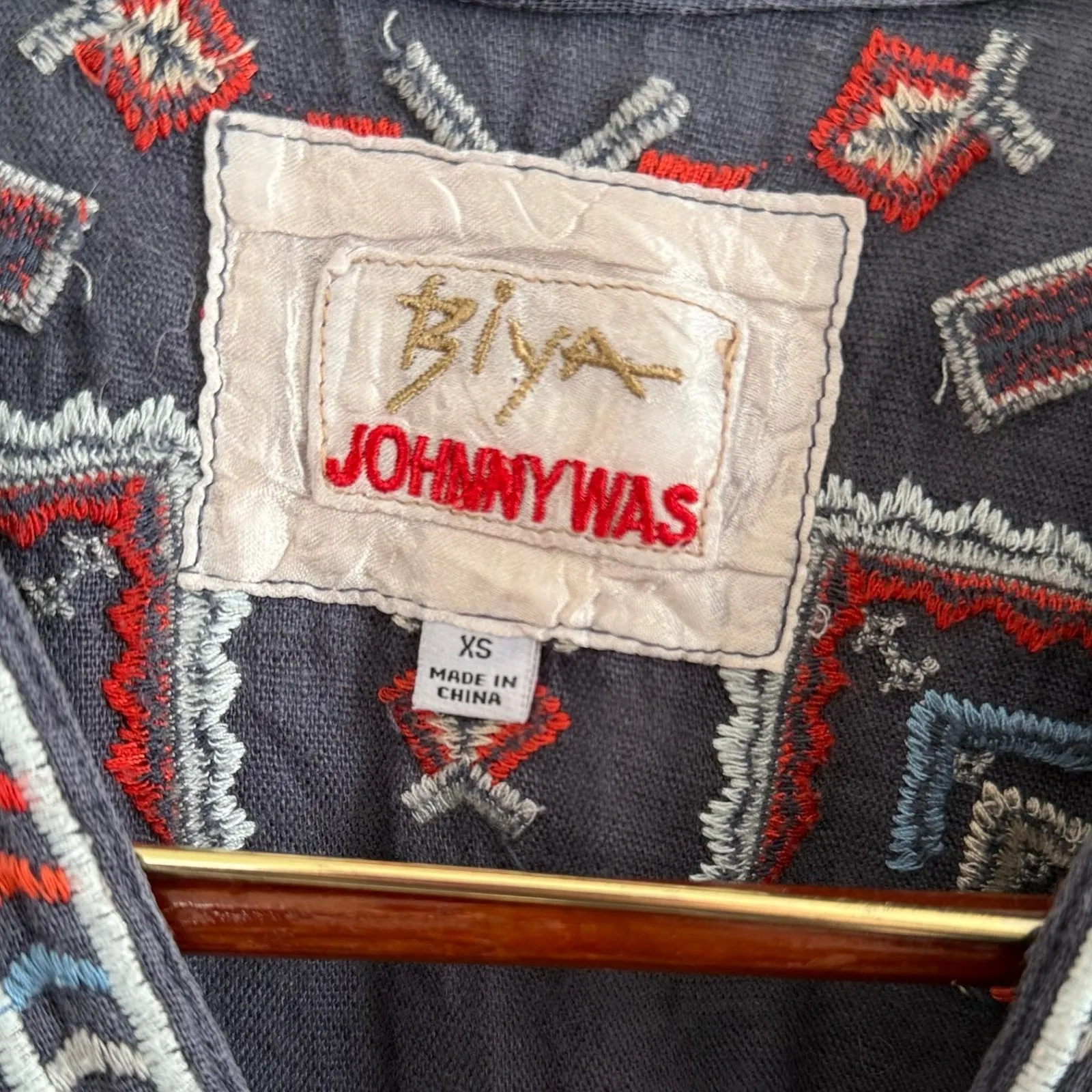 Johnny Was Biya Women's Embroidered Navy Blue Short Sleeve Tunic Size XS - Image 8