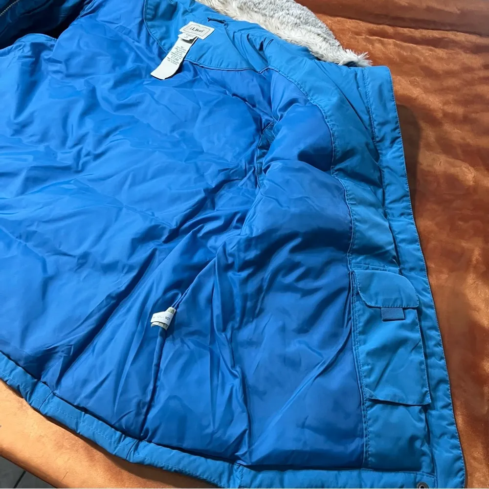 Vintage LL Bean Blue Down Puffer Vest detachable Faux Fur Collar XL - Image 4