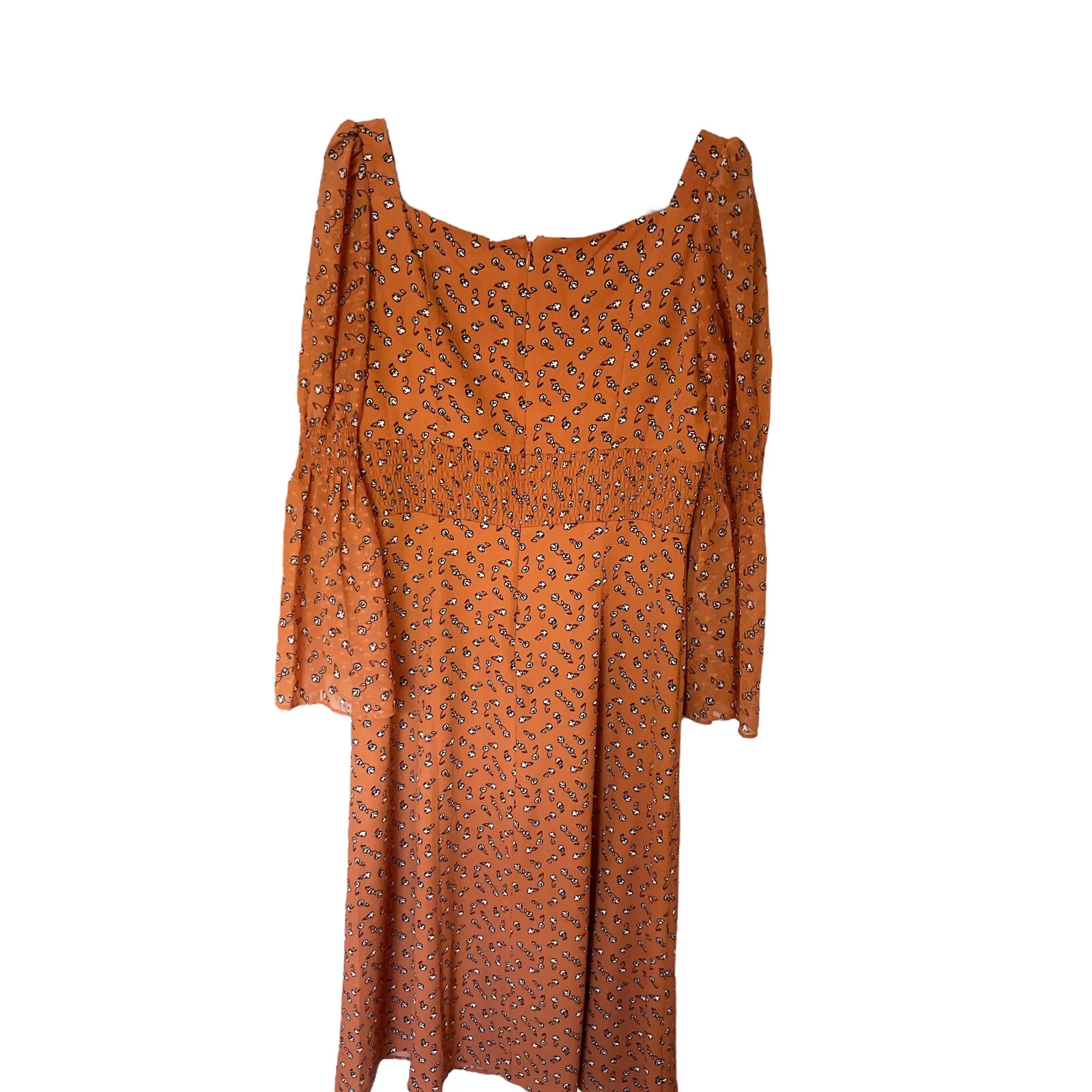 French Connection Dress‎ Orange Floral Square Neck Long Sleeve Midi - Image 4