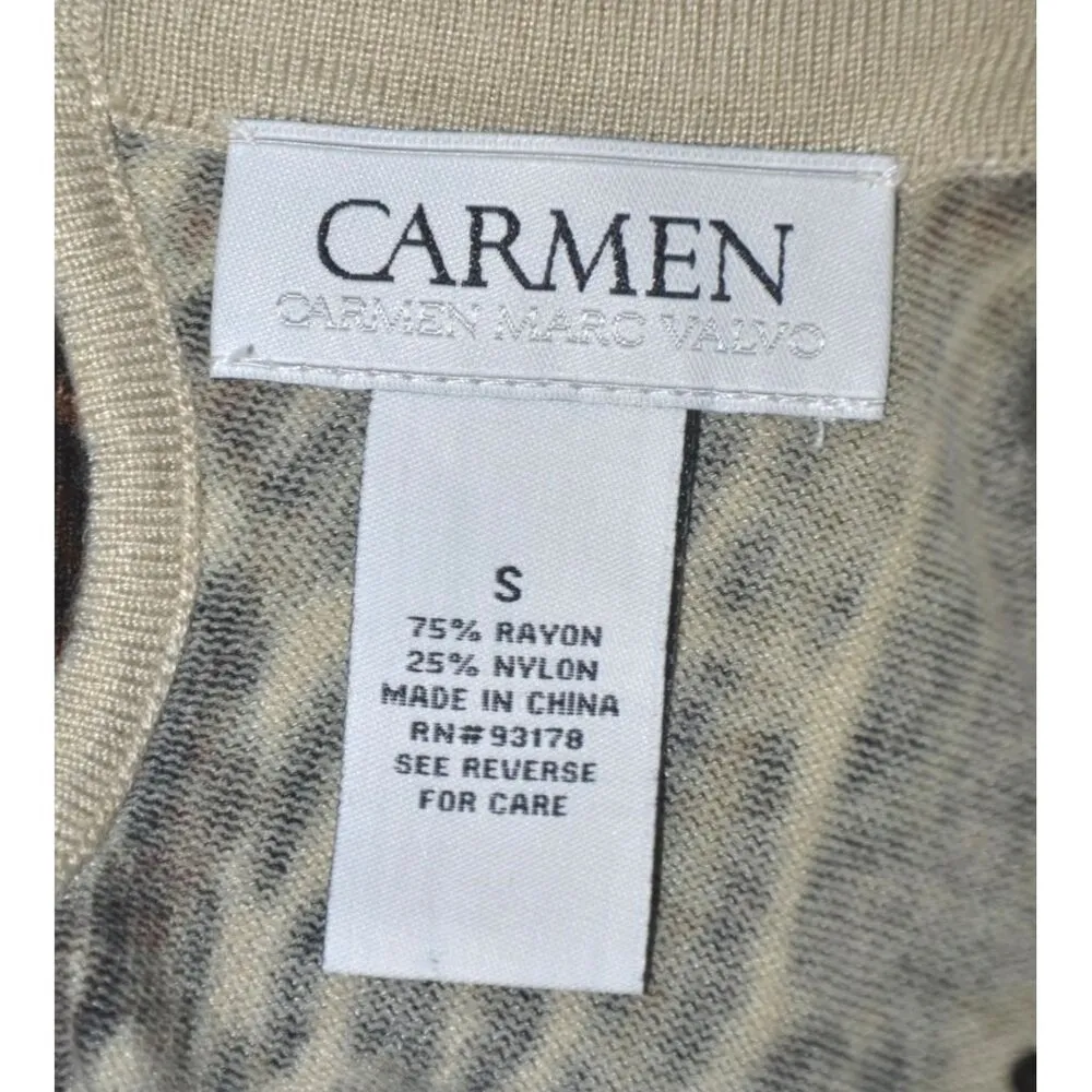 Carmen Mark Valvo Cheetah Animal Print Thin Knit Sweater Beaded Neckline Size S - Image 9