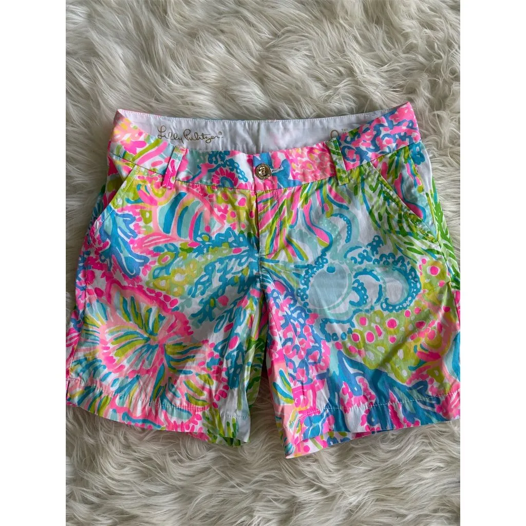 Lilly Pulitzer Women's Jayne Chino Shorts Size 0‎ Lovers Coral Print New - Image 2